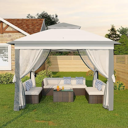 11'x11 Pop-Up Gazebo, Instant Outdoor Canopy Tent with Mosquito Nettings, Durable Steel Frame, Water, and UV Proof, for Patio, Garden, Courtyard, Party (Grey)