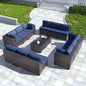 Kullavik 14 Pieces Outdoor Patio Furniture Set PE Wicker Rattan Sectional Sofa Patio Conversation Sets,Navy Blue
