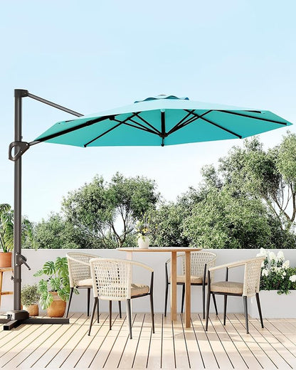 GarveeLife 10 ft Patio Umbrella Outdoor Large Cantilever Umbrella w/Base Included Market Sun Shade Windproof Offset Umbrella with 360-Degree Rotation for Garden Deck Pool Patio, Turquoise Blue