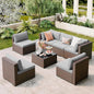 7 Pieces Outdoor Patio Furniture Set, PE Rattan Outdoor Wicker Sectional Furniture Sofa Set, with Cushions and Glass Coffee Table, for Balcony, Porch, Garden, Grey