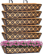 6pcs 30 Inch Window Deck with Coco Liner, 30" Window Boxes Horse Trough with Coconut Coir Liner, Metal Hanging Flower Planter Window Basket Deck Railing Planter Boxes for Outdoor Indoor Lawn