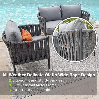 4 Piece Patio Furniture Set, Modern Patio Conversation Set, Outdoor Furniture with Table, Outdoor Sofa with Washable and High-Resiliency Sponge Cushions, Grey