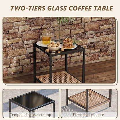 Bistro Set, 3-Piece Patio Rocker Set with Gray Cushions and Glass Table Top