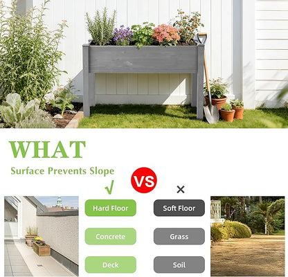 SoliWood Set of 2 Raised Garden Bed with Legs, 48x24x30'', Outdoor Wood Elevated Planter Box, Grey Cedar, Thick Legs, w/Liner