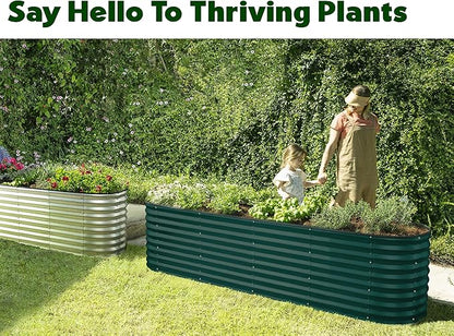 Plant & Plot Galvanized Raised Garden Beds Outdoor // 8×2×2 ft Planter Raised Beds for Gardening, Vegetables, Flowers // Large Metal Garden Box (Dark Green) // Patented Tool-Free Design