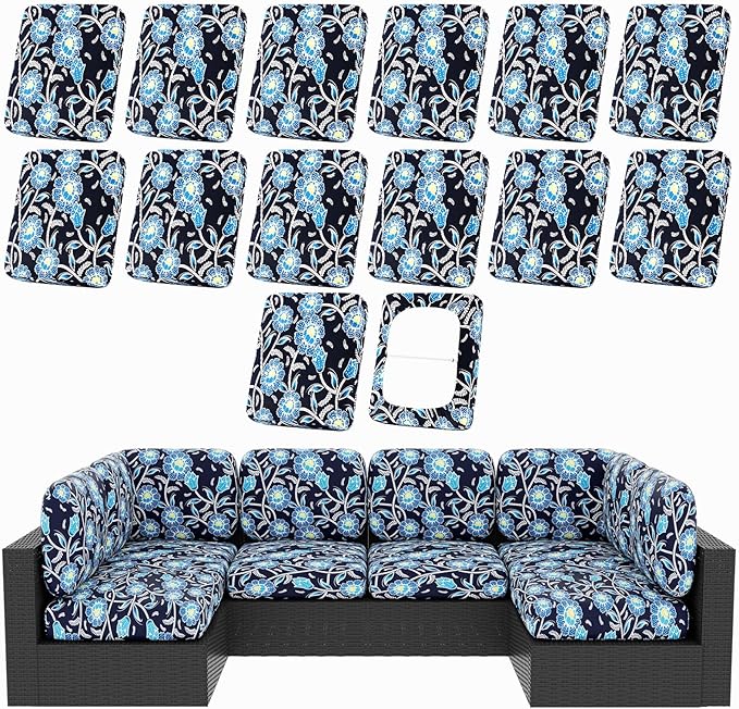 Cushion Covers 14-Piece Set, Bluebell Stretch Fabric for Outdoor Furniture