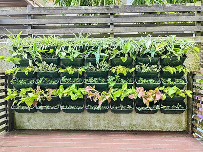 Maxona Black Color Vertical Garden Planter - 16 Pack, 13 inch Wall Mounted Planter for Patio Outdoor Decor, Home Plastic Pot Balcony Plant Vegetable Fruit Herb Hanging Pocket Holder Flowerpot