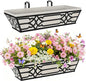 2 Pack 24 Inch Railing Boxes Planter for Outdoor Plants Adjustable Brackets for Porch Fence and Balcony Window Planter Box with Non-Woven Fabric Liner for Hanging Flower Baskets (2, Black)