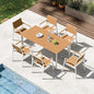 Outdoor Patio Dining Set for 6, Aluminum 7 Piece HDPS Patio Table and Chairs Set with Umbrella Hole, Modern Patio Furniture Set, Patio Dining Table & 6 Chairs (White & Teak)