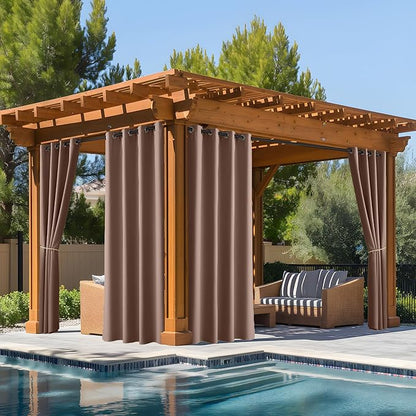 NICETOWN Fade Resistant Outdoor Curtains for Patio Waterproof, Lightfastness Grade 4 Longlasting Outside Drapes for Porch, Gazebo, Sun Blocking & Privacy Blackout Shades 2 Panels, Tan, W52 x L96 in