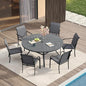 VICLLAX Patio Table and Chair Set of 6, All Weather Metal Round Outdoor Dining Furniture Set-50 Round Outdoor Table and Chairs, Grey Tabletop