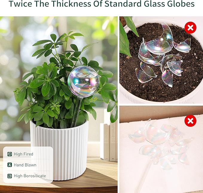Large Extra-Thick Clear Glass Plant Watering Globes, Rainbow Gradient Self Watering Devices for Indoor & Outdoor Plants, Automatic Waterer Spikes, Perfect for Daily or Vacation Use, 4-Pack