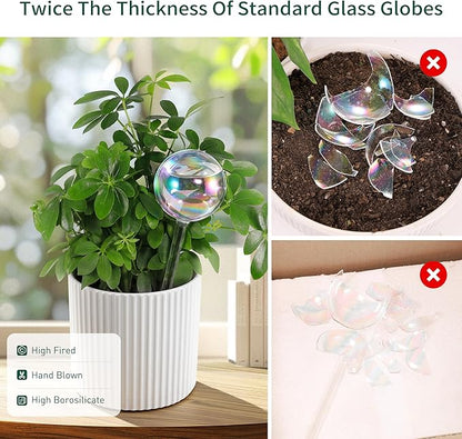 Large Extra-Thick Clear Glass Plant Watering Globes, Rainbow Gradient Self Watering Devices for Indoor & Outdoor Plants, Automatic Waterer Spikes, Perfect for Daily or Vacation Use, 4-Pack