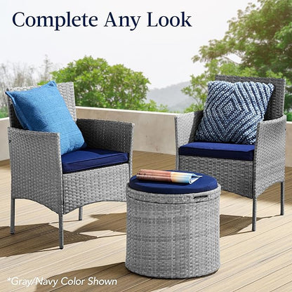 Best Choice Products Round Wicker Ottoman, Multipurpose Outdoor Furniture for Patio, Backyard, Additional Seating, Footrest, Side Table w/Storage, Removable Cushions – Natural/Ivory