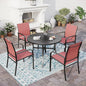 5 Piece Patio Dining Set for 4, 42" x 42" Round Metal Table with Umbrella Hole and 4 Red Chairs, Outdoor Table and Chairs Set for Lawn Backyard and Deck