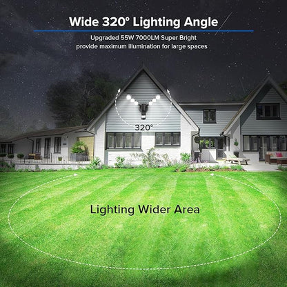 SANSI 55W 7000LM Motion Sensor Outdoor Security Lights, Super Bright 5000K Dusk to Dawn Flood Light, 320° Beam Angle, Best Outdoor Lights for Yard, IP65 Waterproof, ETL Listed, Black