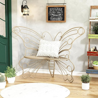 50 Inches Outdoor Bench, Garden Bench with Sturdy Iron Metal Frame, Pretty Butterfly Bench Front Porch Bench for Porch,Lawn,Garden,Yard