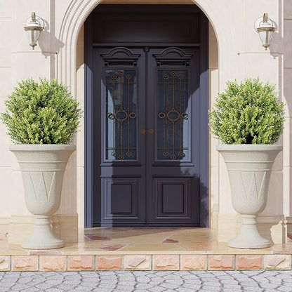 23" Tall Planters for Outdoor Plants Set of 2, Planter with Drainage Holes and Trophy Design, Large Outdoor Planters for Porch, Garden, Beige