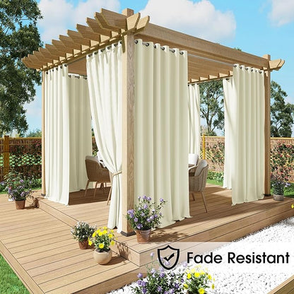NICETOWN Fade Resistant Outdoor Patio Curtains Waterproof 2 Panels, Xenon Arc Tested Grade 4 Fade Proof, W52xL84 in Thermal Insulated UV Protection Drapes for Sunroom & Pergolas, Light Beige