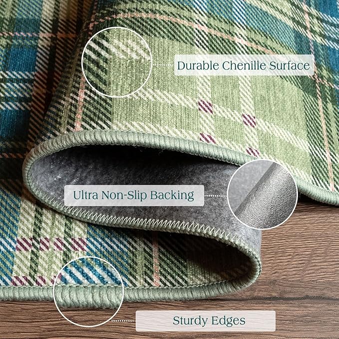 Outdoor Rug Tartan Door Mat in Green, 2 x 4 ft 3 in
