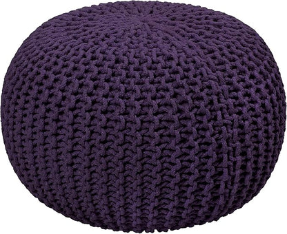 COTTON CRAFT Round Dori Pouf - Cotton Braid Cord Cable Knitted Ottoman - Foot Stool - Footrest - Floor Pouf - Woven Ottoman - Bean Bag - Living Room Dorm - 20 inches Diameter x 14 Height - Deep Plum