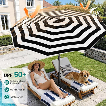 AreShark 9 FT Patio Umbrella for Outdoor, Outdoor Table Umbrella with Push Button Tilt and Crank, Outdoor Patio Umbrellas with 8 Sturdy Ribs for Market, Garden, Pool (Black & White Stripe)