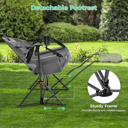 Ainfox Hammock Camping Chair with Footrest, Foldable Portable Rocking Chairs for Adults Outside Swinging Camp with Cup Holder Pillow for Outdoor Patio Poolside (Light Grey)
