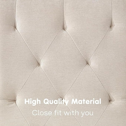 Tufted Soft Chaise Lounge Indoor, Linen Rivets Chaise Lounge Chair for Bedroom Living Room, Armless Upholstered Chaise Couch Chair with Square Cushions and Solid Wood Legs, Beige