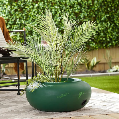 The HC Companies RZ.GH210DF1C001LRDJH 21 Inch Diameter Lightweight Garden Hose Storage Pot for 75-100 Ft Hoses, Pairs w/Terrazzo Series Pots, Green, Grassy Green