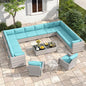 14-Seat Modern Patio Furniture Set with Swivel Rocking Chairs, Thick 4″ Cushions, Dual-Strand Wicker Rattan, Rust-Resistant Steel Frame – Outdoor Conversation & Modular Sectional,Blue