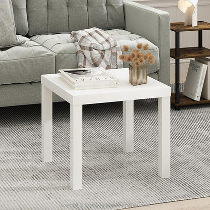 Furinno Classic Coffee Table, Square Modern Coffee Table with Triple Thick Tabletop, Simple Side Table with 4 Legs, for Living Room, Bedroom, Home Office, White