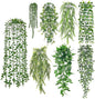 Der Rose 8Pcs Fake Plants Hanging Artificial Ivy Vine Faux Eucalyptus Hanging Plants for Home Boho Wall Shelf Indoor Outdoor Decor (White Pots)