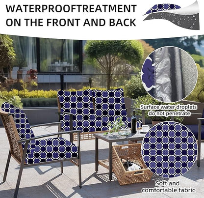 Outdoor Cushion Covers 8 Pack in Dark Blue Geometric Print