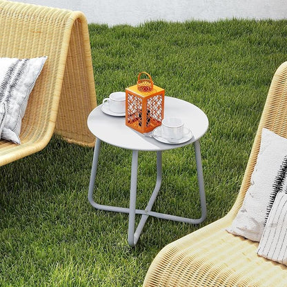 HollyHOME Round Metal Side Table, Rust-Resistant Patio Small Plant Stand, Outdoor 17.32'' Portable End Table for Balconies, Gardens, Living Rooms and Bedrooms, Grey