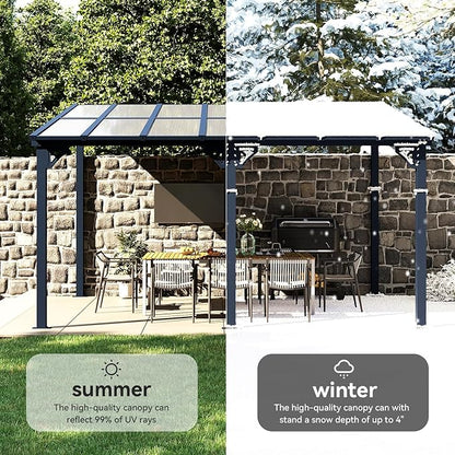 Aoxun 14'x 10' Premium Gazebo with Aluminum Top Frame & Polycarbonate Panel, Wall Mounted Gazebos Pergola, Outdoor Patio Lean to Gazebo, Awnings with Sloped Roof, for Backyard, Porch, Deck