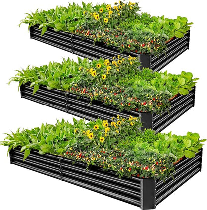 Land Guard 3 Pack 6×3×1ft Galvanized Metal Raised Garden Bed, Metal Planter Kit Box Outdoor for Deep-Rooted Vegetables, Flowers, Green and Herbs, Gray