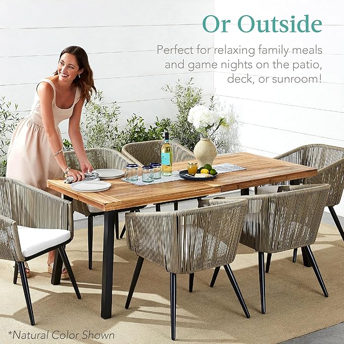 Best Choice Products 6-Person Indoor Outdoor Acacia Wood Dining Table, Picnic Table w/Powder-Coated Steel, 350 Pound Capacity Legs - Taupe