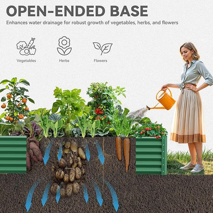 YITAHOME 2pcs 8x4x1.5 in Galvanized Raised Garden Bed Kit, Large Metal Planter Box with Gloves, Safety Rubber & Support Rod, Outdoor Flower Bed for Plants Vegetables, Green
