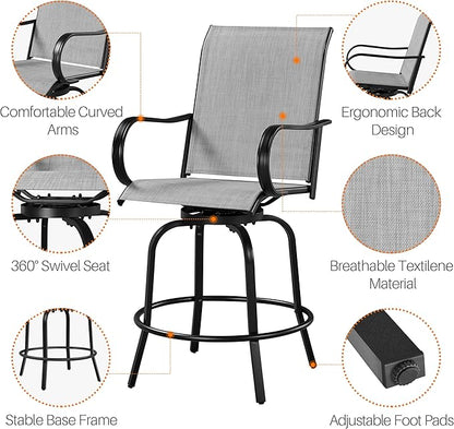 Yaheetech Patio Swivel Barstools Outdoor Chairs Set of 6, High Bistro Stools Outdoor Furniture, All-Weather Patio Stools for Outside, Beach, Lawn, Poolside and Garden, Black/Light Gray