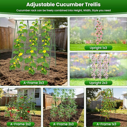 Cucumber Trellis for Raised Bed 48" L x 64" H, 16mm Heavy-Duty Metal A-Shape Arch Trellis, Outdoor Climbing Plant Support for Tomato Pea Zucchini Grape Flowers, Vertical Garden Vegetable Trellis