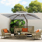 10 X 13 FT Cantilever Outdoor Patio Umbrella with Base Included Large Heavy Duty 360° Rotation Double Top Offset Rectangular Umbrellas with Led Lights for Backyard Outside Deck,Fog Grey