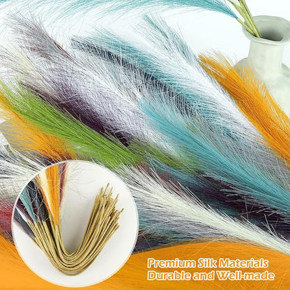 Artificial Pampas Grass Stems 21.7 Inch, 90 Pcs Rainbow Set
