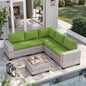 6-Piece Outdoor Patio Furniture Set Wicker Sectional Sofa Set, Patio Conversation Set with Thickened Cushions & Coffee Table for Garden, Backyard, Poolside, Avocado Green
