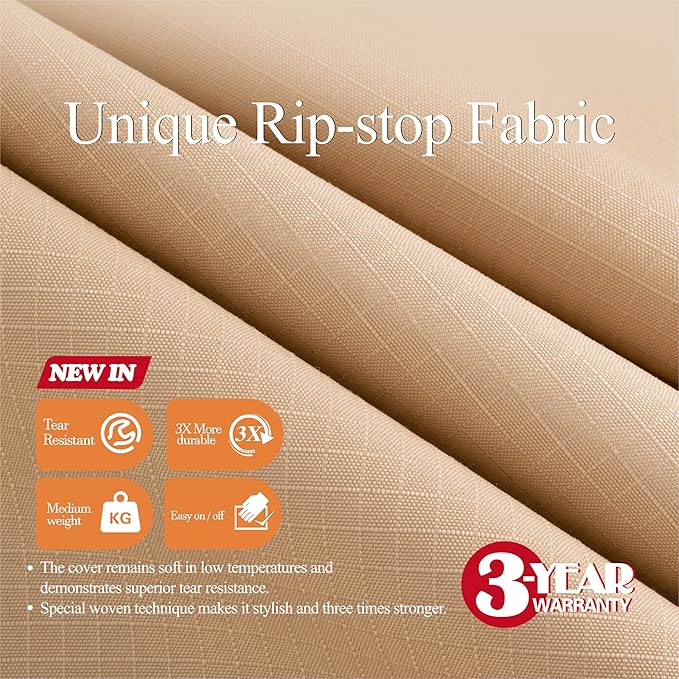 WJ-X3 Large 96in Beige & Coffee Patio Furniture Cover, 96W x 64D x 31H Inches - Image 2