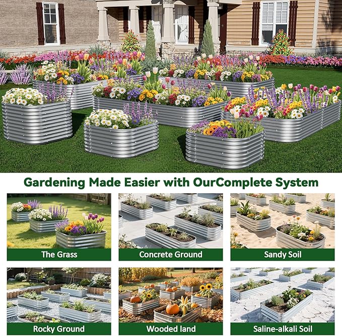 2 Pack Tall 8x3FT Corrugated Galvanized Steel Raised Garden Bed Outdoor, Metal Above Ground Garden Bed for Vegetables and Flowers, Raised Beds for Gardening-8x3x1.5FT