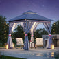 LAUSAINT HOME Semi-Permanent Outdoor Patio Gazebo 8'x8', Heavy Duty Party Tent Shelter with Double Roofs, Mosquito Nettings and Privacy Screens for Backyard, Garden, Lawn, Classic Blue