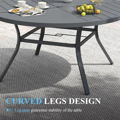 VICLLAX Patio Table and Chair Set of 10, All Weather Metal Round Outdoor Dining Furniture Set-59.9" Round Outdoor Table and Chairs, Grey Tabletop