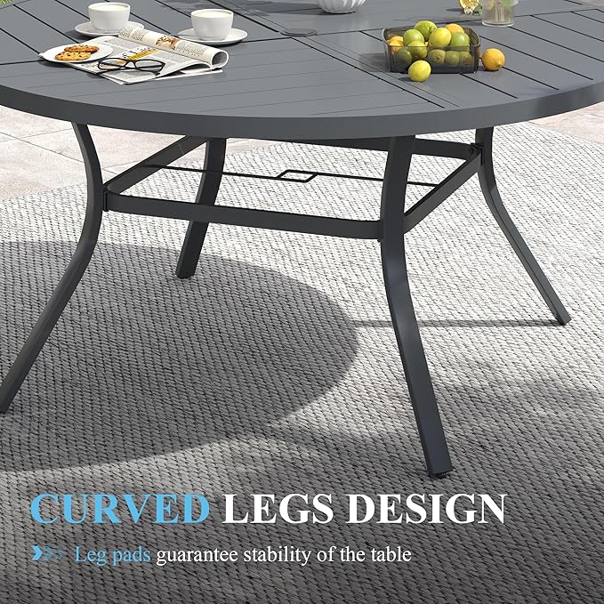 VICLLAX Patio Table and Chair Set of 10, All Weather Metal Round Outdoor Dining Furniture Set-59.9" Round Outdoor Table and Chairs, Black Tabletop