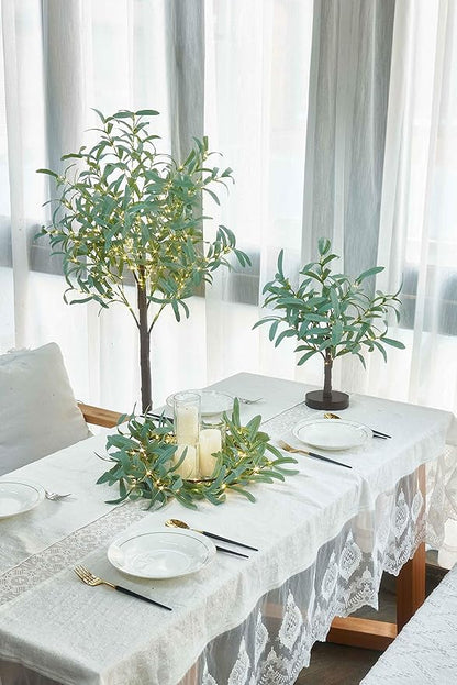Artificial Olive Branch Greenery, 24 Inch, 72 LED Warm White Lights
