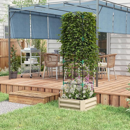 Outsunny Galvanized Raised Garden Bed, 73.5" Tall Outdoor Planter Box with Trellis Tomato Cage and Open Bottom for Climbing Vines, Vegetables, Flowers in Backyard, Garden, Patio, Cream